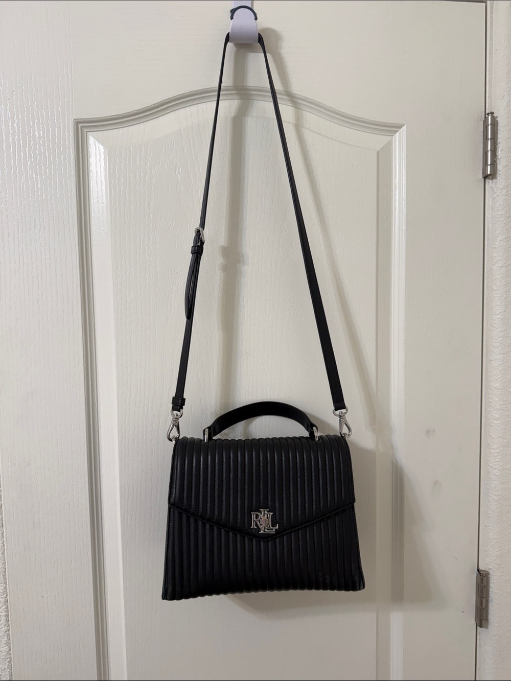 Ralph Lauren Black Quilted Crossbody Farrah Satchel